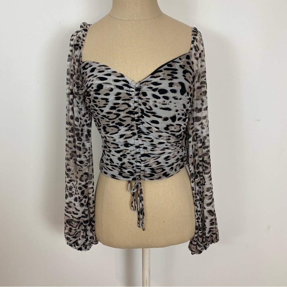 Emory Park Womens Cheetah Print Blouse Long Sleeve Ruched L